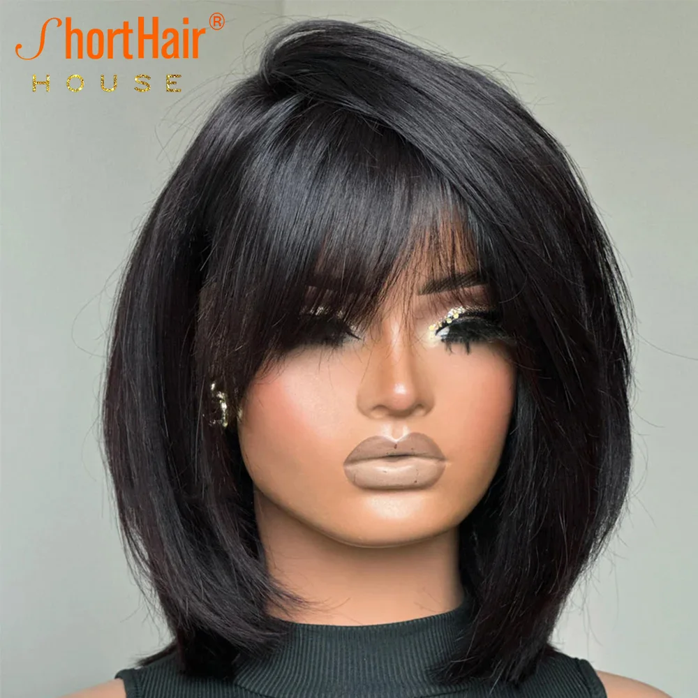 ボブ Short Face-Framing Layered Cut Wigs Straight Bob 250 Density