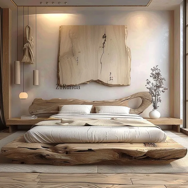 Chinese-style all-solid wood bed, wabi-sabi wind peach blossom core homestay furniture log master bedroom 1.8 meters double bed 6 Chinese-style all-solid wood bed, wabi-sabi wind peach blossom core homestay furniture log master bedroom 1.8 meters double bed 6