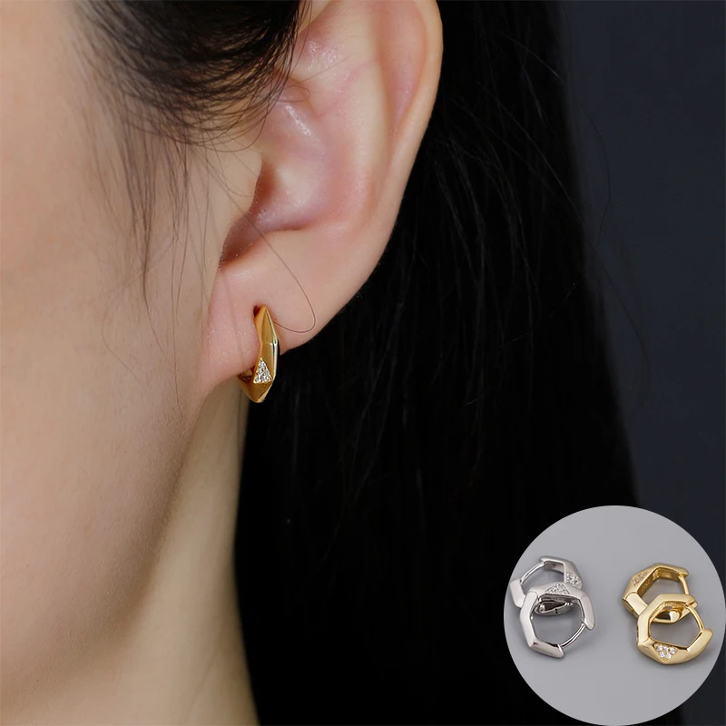 100% 925 Sterling Silver Zircon Geometric Earring for Women Girl Fashion Triangle Design Jewelry Party Gift Dropshipping