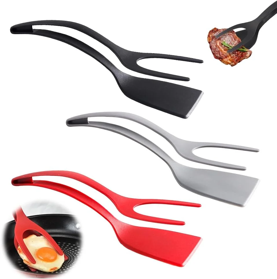 silicone spatula Egg Flipper Spatula 2 in 1 Grip and Flip Spatula Tongs Silicone Egg Flipper Tool Fish French Toast Tongs Non-Stick Cooking
