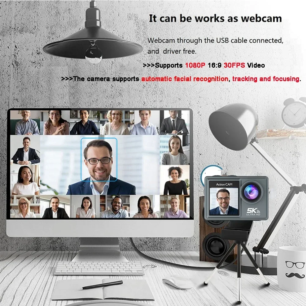 CERASTES 손떨림 방지 액션 카메라, 5K WiFi, 4K 60FPS 듀얼 스크린, 170 ° 광각 30m 방수 스포츠 카메라, 리모컨 포함