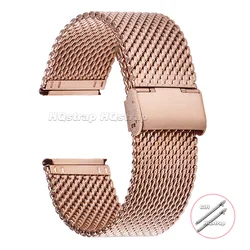 Stainless Steel Mesh Milanese Watchband - Quick Release Bracelet in Silver, Gold, and Black - 22mm (Rose Gold)