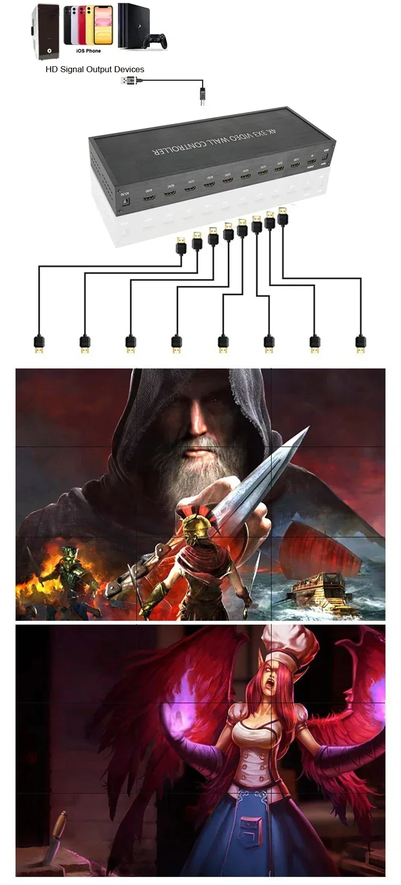 4K 3x3 HDMI 비디오월 컨트롤러 TV 스플라이싱 박스 2x2 1x3 1x4 2x..