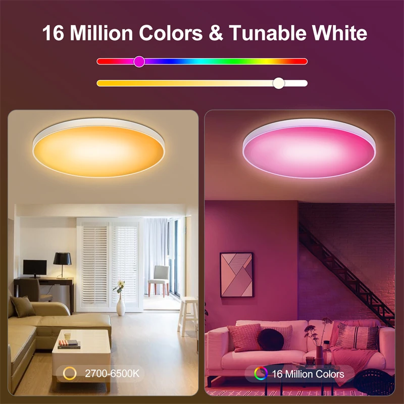 Ultra Thin Smart LED Ceiling Light with Audio Music Play - Round Chandelier, 24W/30W, Bluetooth & WiFi Enabled Indoor Lamp