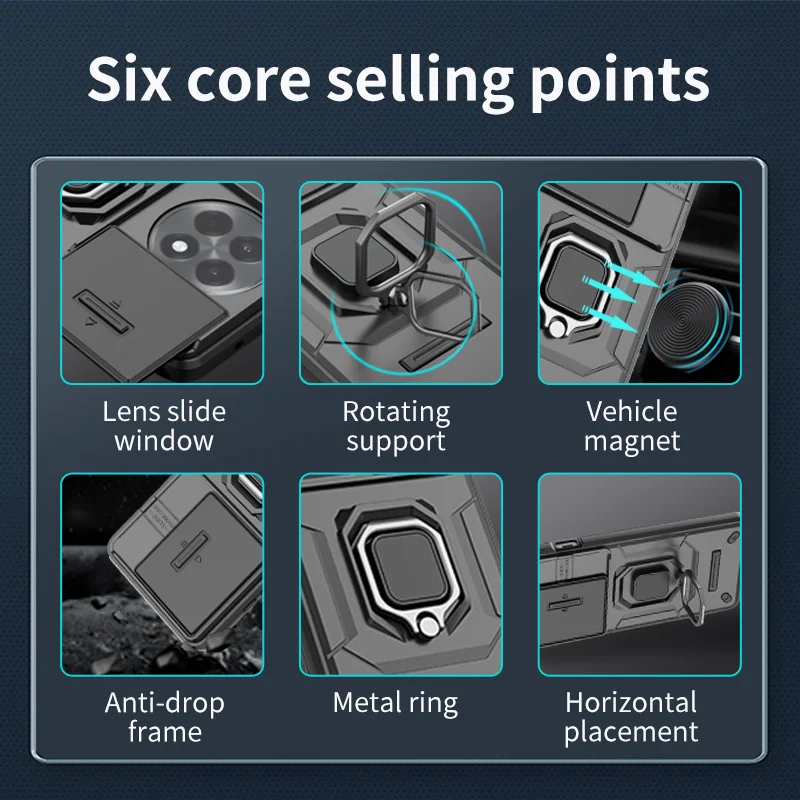 Enhanced Armor Case with Slide Lens Camera Protection and Magnetic Holder Ring