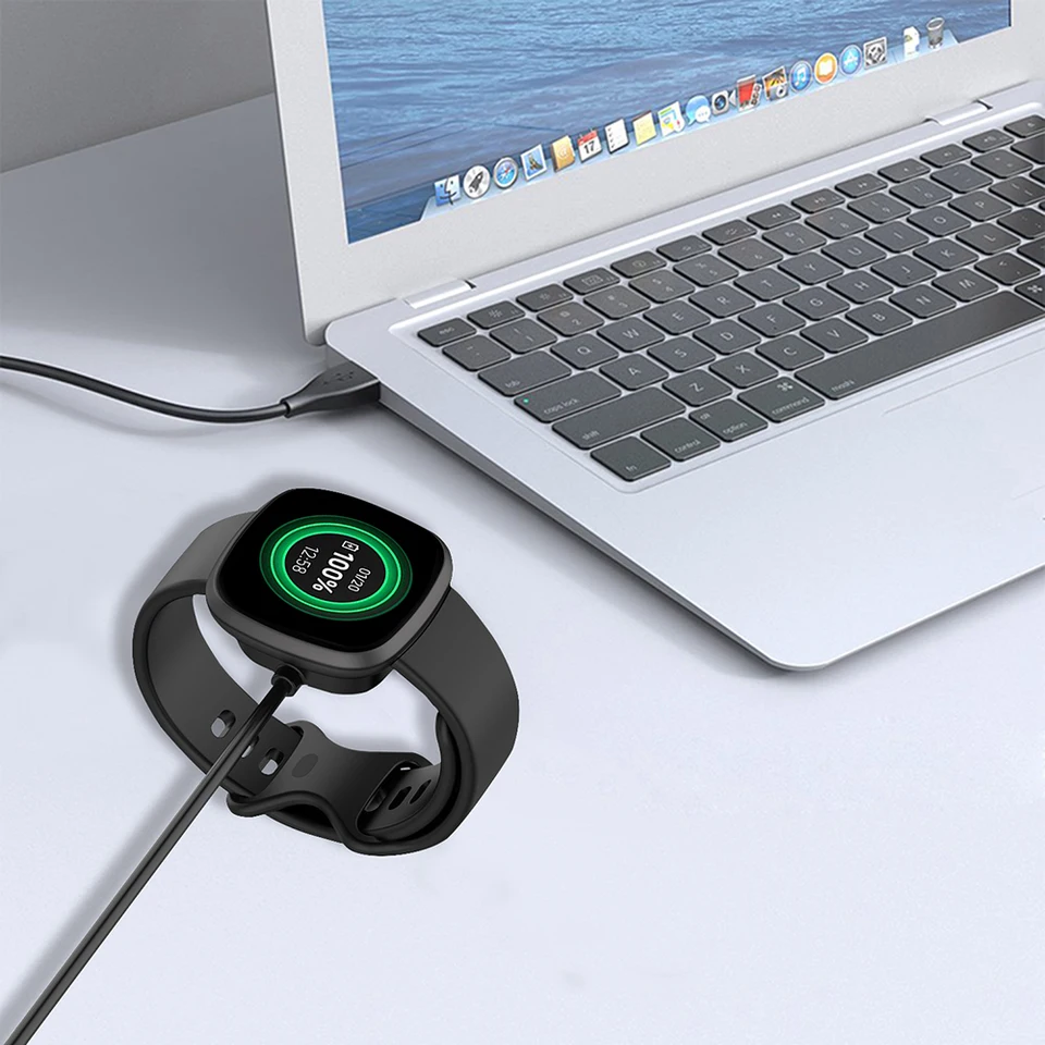 Caricabatterie CAVN Per Fitbit Versa 3 E Sense - 2 Pezzi Cavo Di Ricarica USB Con Protezione Da Sovratensione - Sincronizza Dati