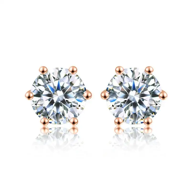 Silver Stud Earrings TY D Color Brilliant Round Cut Lab Moissanite Dia Stud Earrings For Women 925 Sterling Silver Plated Wedding Fine Jewelry Gift