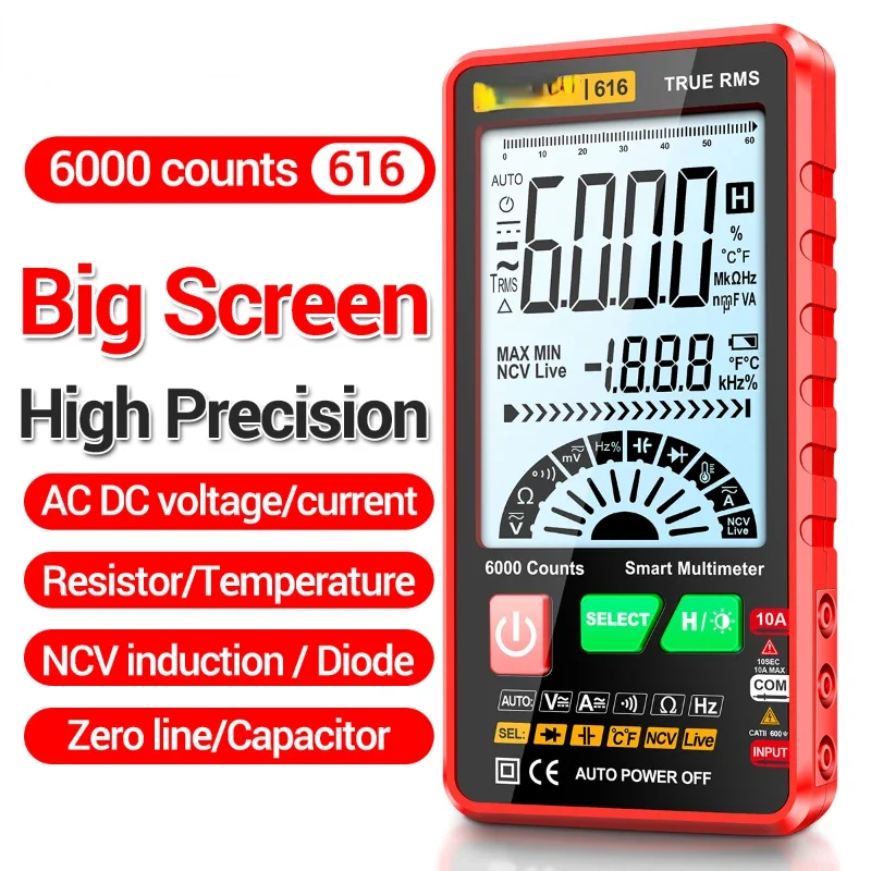

616 Large Screen Backlight Multimeter Digital Intelligent Multimeter 6000 Counts Mini Portable Multimeter AC/DC Test Tool