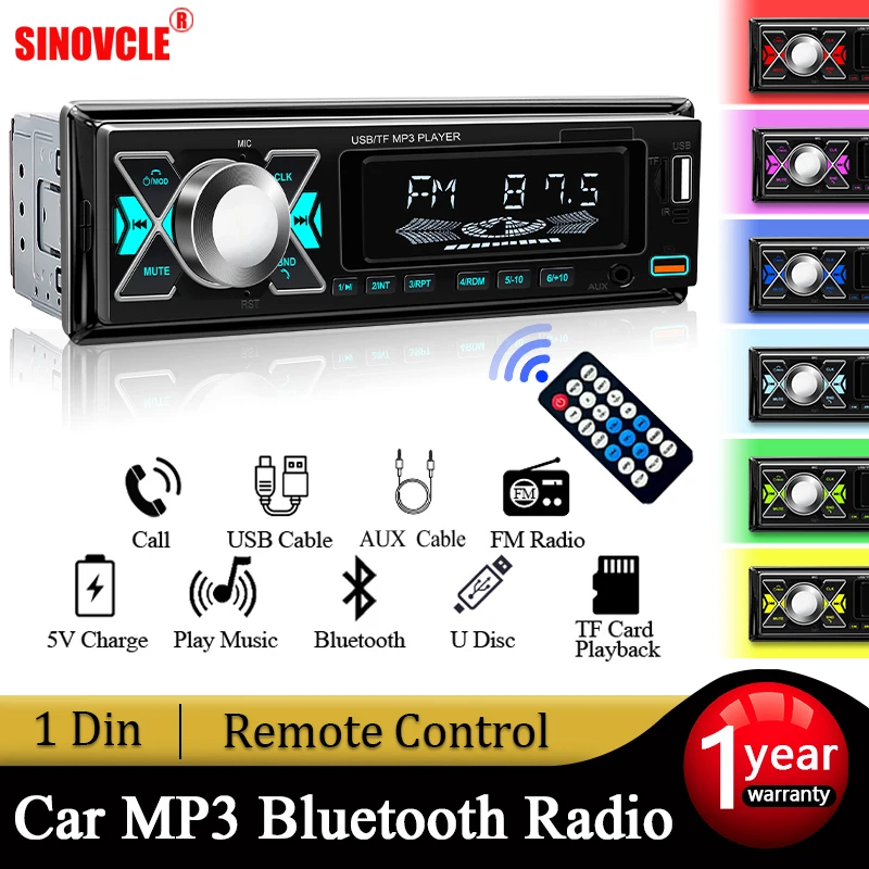 1 din Radio Car Audio Stereo MP3 Player Bluetooth Multimedia Digital Stereos For Car Universal Colorful With Aux Input USB mp3 music player car music player car multimedia player car radio player car radio