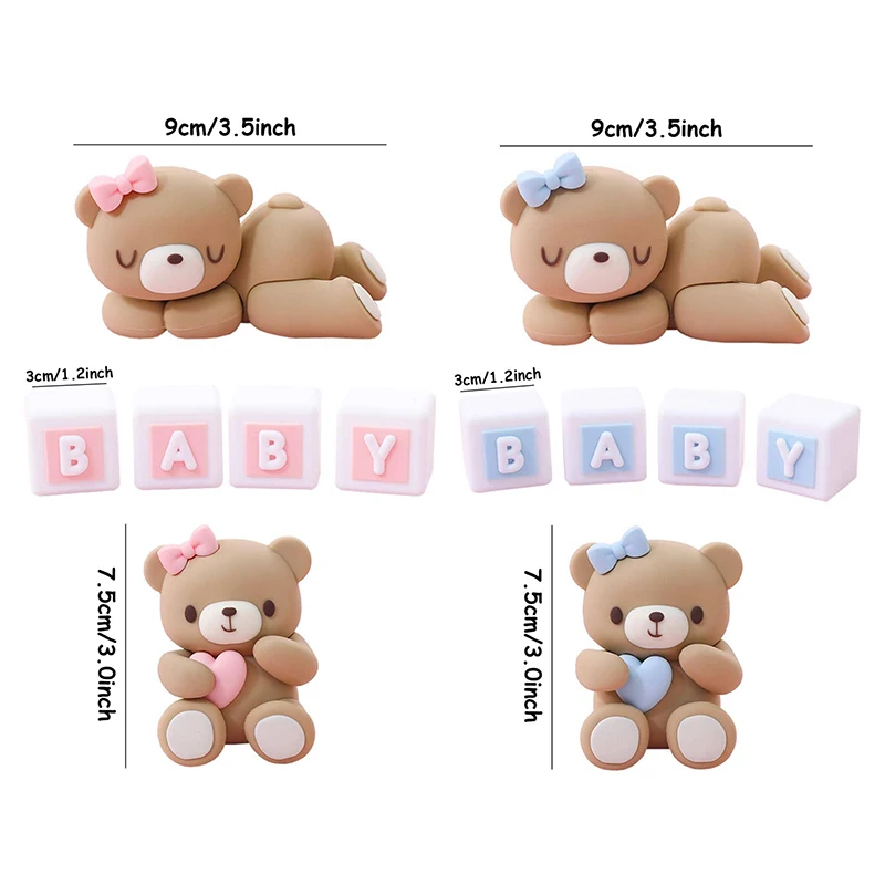 cake decorations Pink Blue Bear Cake Decorations 1set Baby Shower Birthday Bear Decoration Supplies