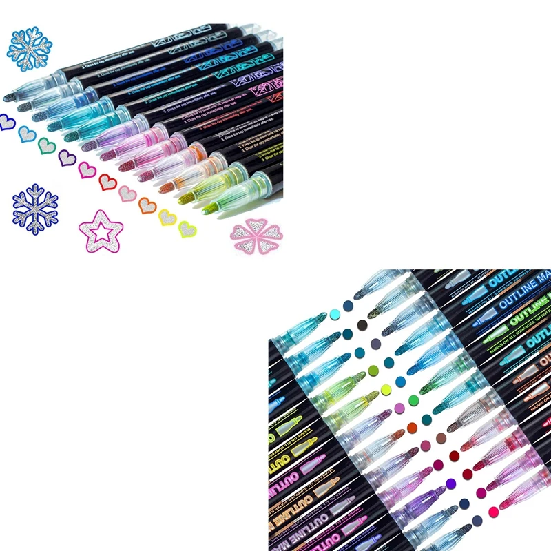 

Shimmer Markers Doodle Outline Dazzles: Metallic Double Line Glitter Pens Set Super Squiggles Dazzlers