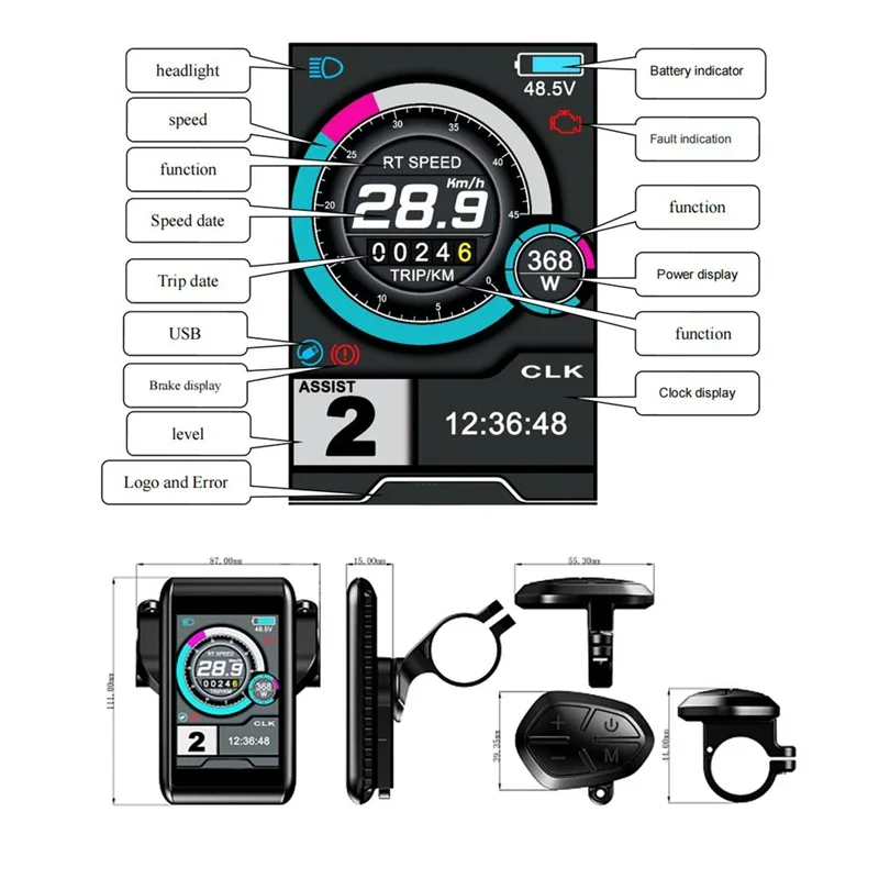 전기 자전거 키트 5000W 3000W 2000W TFT UKC1 디스플레이 지원 USB 충전 S966 NFC MTX39 림 리어 허브 모터 (모터 колесо)