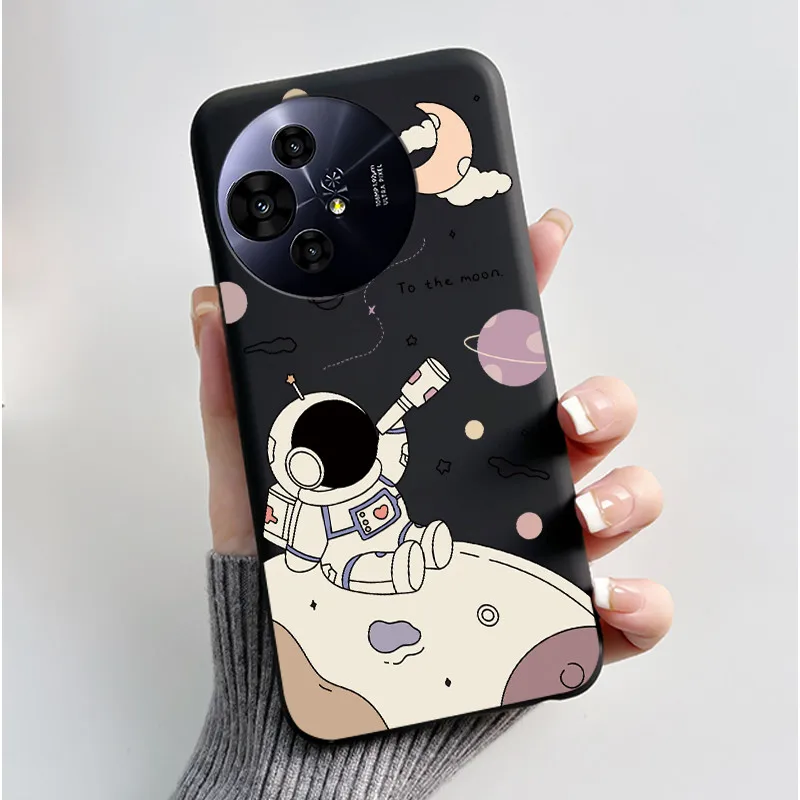 Aesthetic Cute Cat Astronaut Soft Silicone Black Protective Phone Case Cover