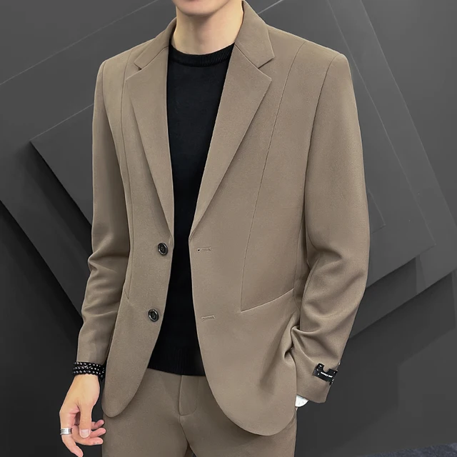 남성용 캐주얼 정장 정장, 블랙 카키 정장, 정장 드레스, 파티 연회, 한국 스타일, 심플한 단색, 하이엔드 패션, 2 피스 세트