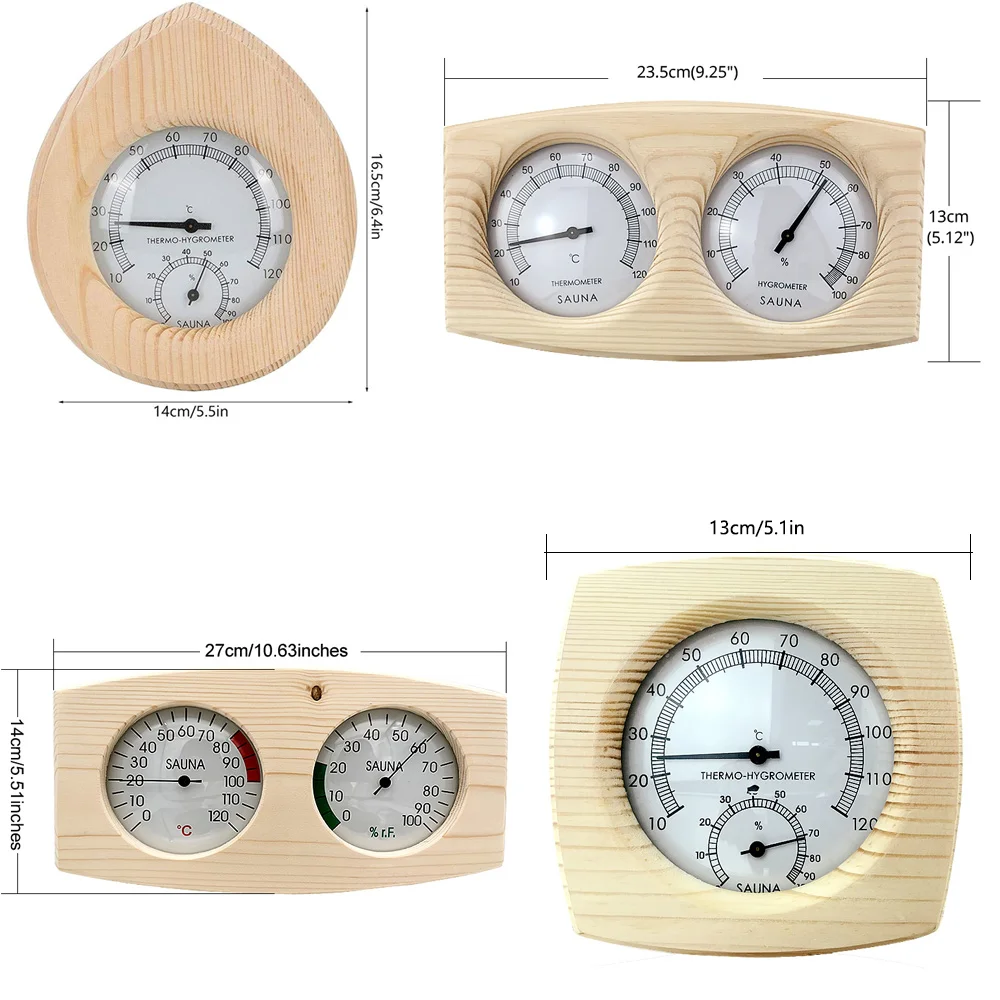 5 Type Original Wood Hemlock Sauna Hygrothermograph Durable Thermometer Hygrometer Humidity Temperature Measure Gauge For Indoor 2