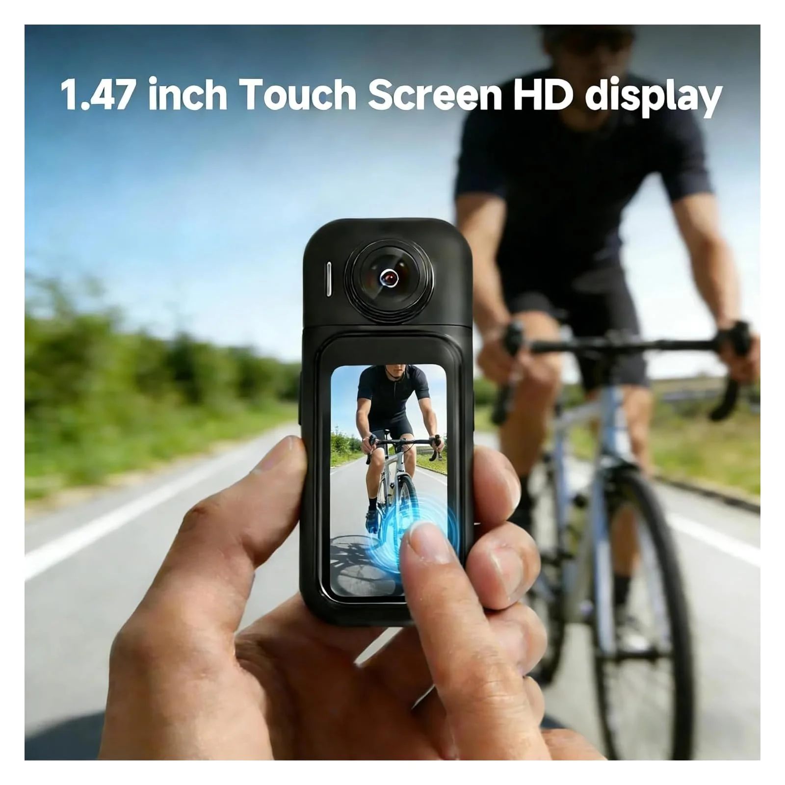 4K 미니 바디 카메라 1.5인치 터치 스크린 180도 ° 플립 와이드 렌즈 썸 카메라 웨어러블 브이로그 카메라 여행 야외 사이클링용