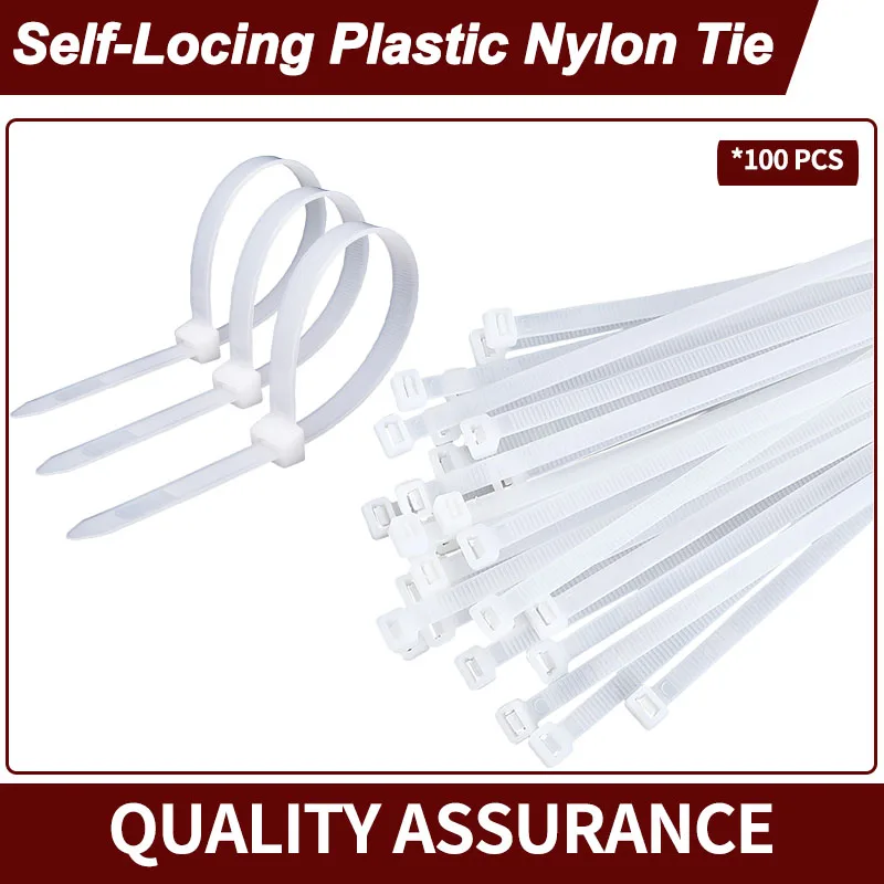 100 PCS Self locking Nylon Tie White Plastic Strong Snap High