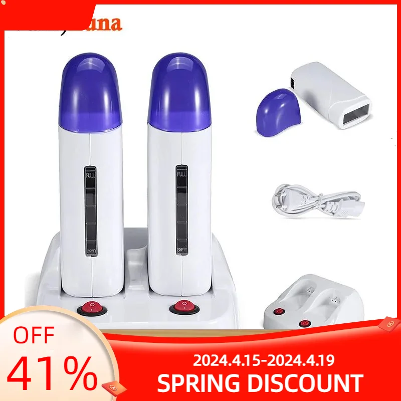 Portable Wax Warmer Hair Removal Machine Double Electric Depilatory Roll On Wax Heater Home Waxing Machine for Travel Home