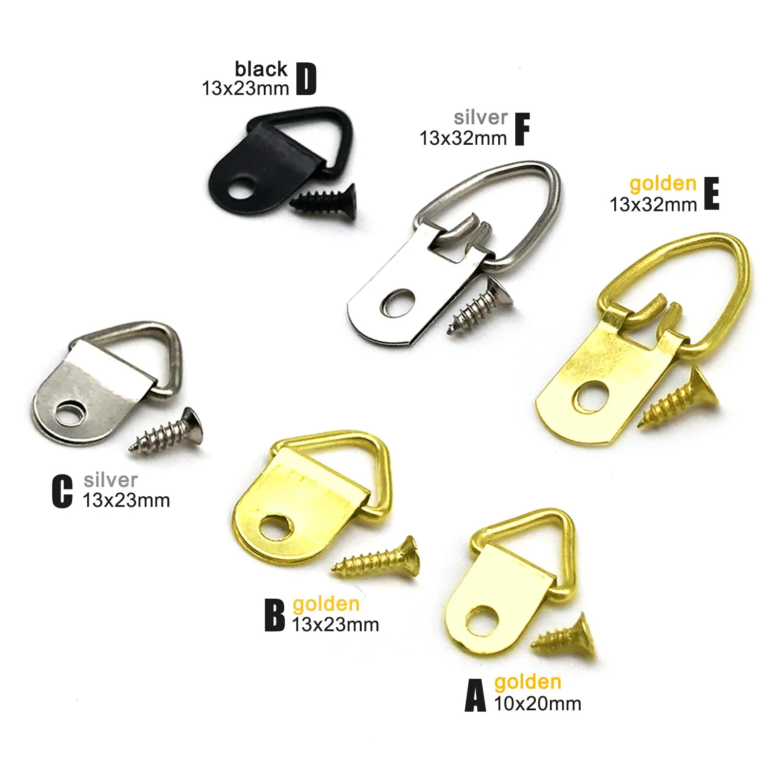50pcs Golden Silver Black Triangle D-Ring Hanging Oil Painting Mirror Picture Frame Hanger Art Work Photo Wall Hook with screws
