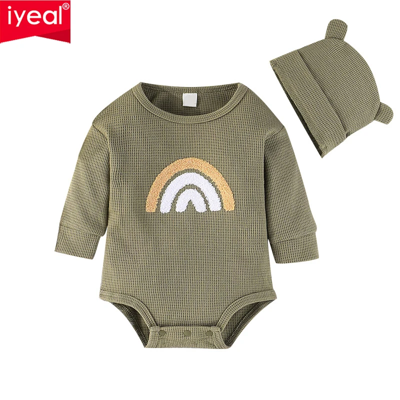 Iyeal Infant  Spring And Autumn New Long-Sleeved Round Neck Jumpsuit Romper Baby Casual  Romper + Hat