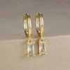 Boucles d'oreilles carrées suspendues en acier inoxydable, 2 pièces, pierre d'anniversaire de décembre, chaîne en zircone cubique, fleur, bijoux de perçage
