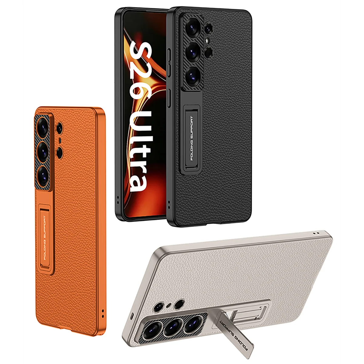Suede Leather Stand Shockproof Protective Phone Case with Invisible Bracket