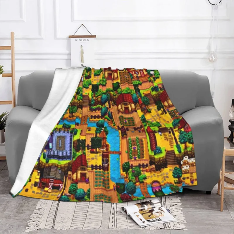 

Stardew Valley Map Blanket Fleece Print Breathable Warm Throw Blankets for Home Office Bedspread