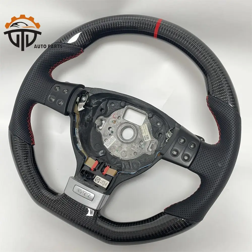 

Car Accessory Auto Parts Glossy Forged Carbon Fiber Steering Wheel With Perforated Leather For VW Golf 5 GTI