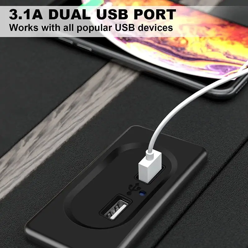 캠핑카 개조 충전기 듀얼 USB 포트 충전 소켓 액세서리, RV 캠핑 캐러밴 버스 마린용, DC5V, 3.1A, 4.8A