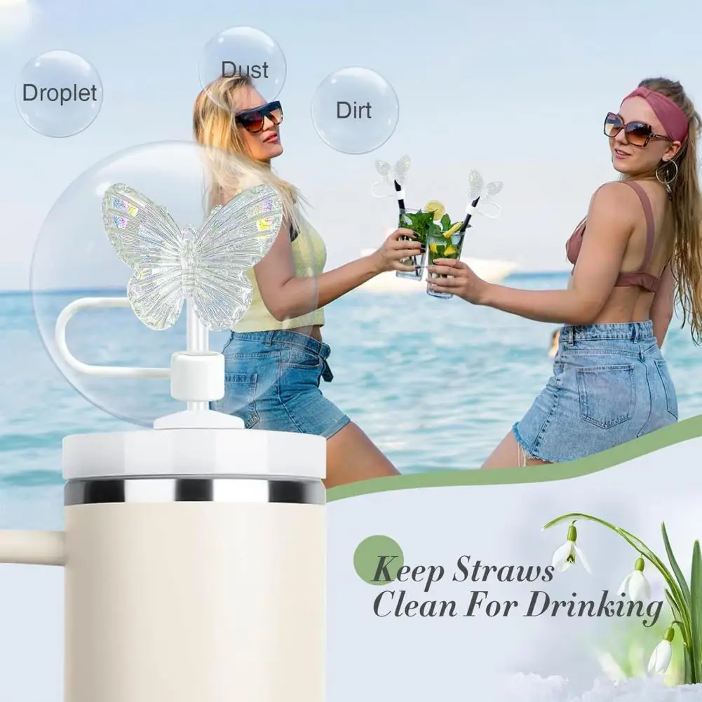 2Pcs Butterfly Straw Covers 10mm Straw Topper For 30/40 Oz Tumbler Reusable Drinking Straw Caps Eco-Friendly Cup Accessories