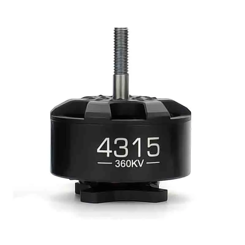 Vue rapprochée du moteur sans brosse Hobbywing 4315 360KV pour drone FPV 15 pouces, montrant les bobinages cuivre et l'axe central.
