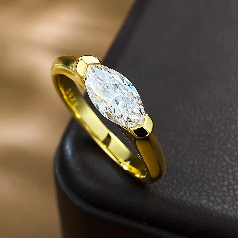 

925 Silver Simple Horse Eye Diamond Ring 925 Silver Rice Grain Diamond Zircon Design Couple Finger Ring Wholesale