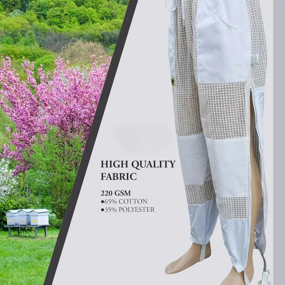 Protective Clothing Beekeeping Pant Ventilated Three Layer Mesh with Leg High Zippers & Pockets Beekeeping Supplies