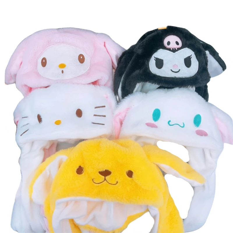 

Hello Kitty Glow Hat Sanrio Plush Doll Anime Kuromi Ears Move Hat Kawaii Girl Airbag Cap Light Child Hat 2023 Christmas Gift