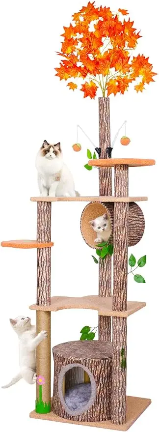 

Lucky Monet 61" Cat Tree for Indoor Cats, Creative Tree-Like Cat Tower with Leaves, Unique Cat Climbing Frame with Scratching Po