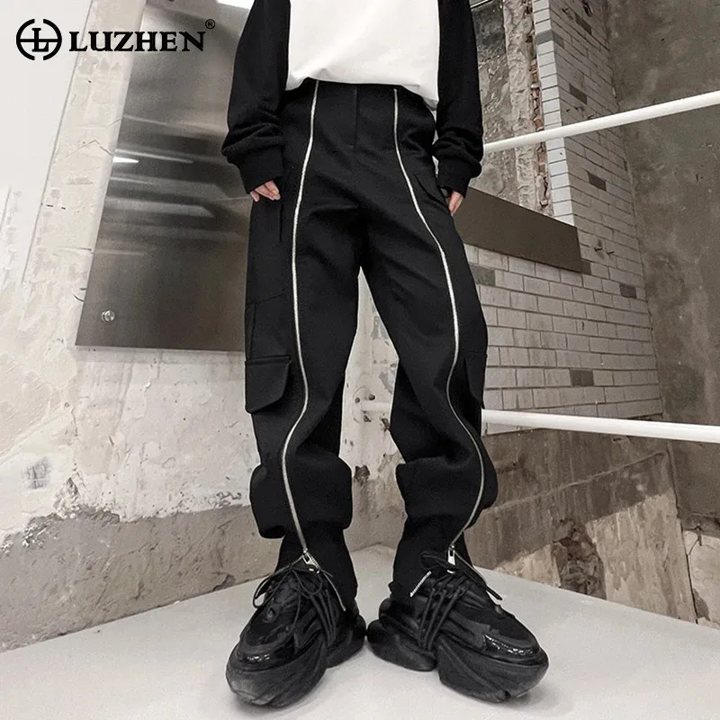 

LUZHEN 2024 Fashion Zipper Splicing Design Casual Pants Men's Original Niche Design Stretch Leg Loose Pencil Trousers New LZ3085