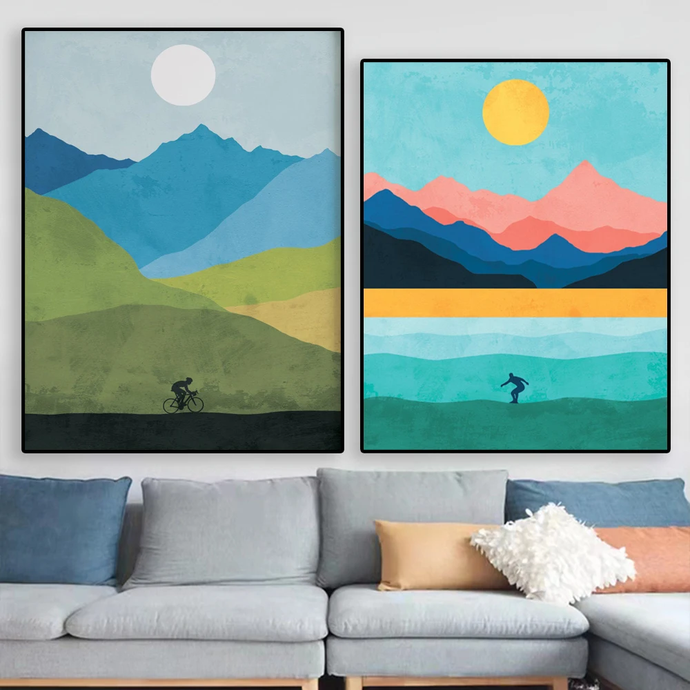 

Nordic Minimalism Cycling Print Motivational Mountain Bike Art Canvas Painting Poster Surf Hiking Picture Home Gym Office Decor