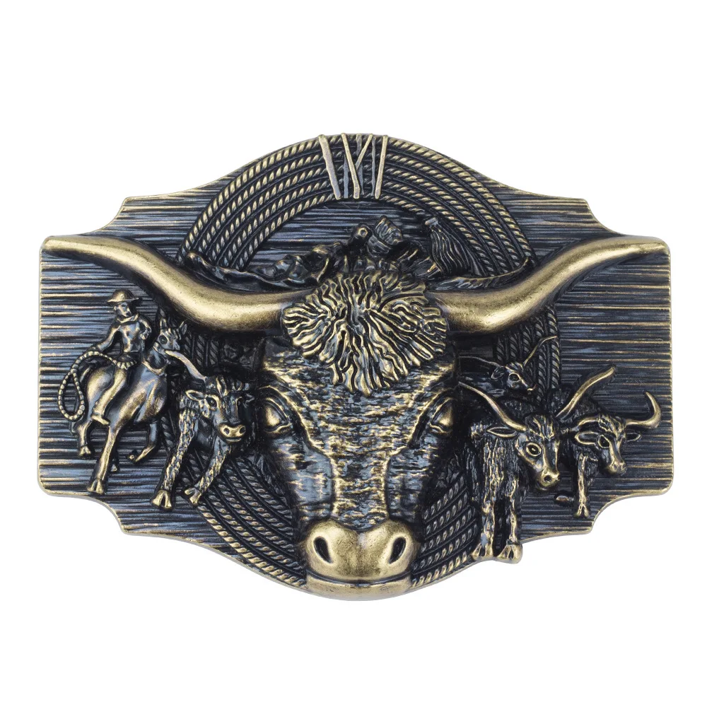 Boucle de ceinture tête de bison, boucle rétro de Style Cowboy occidental pour ceinture de 3.8cm de largeur  200000297