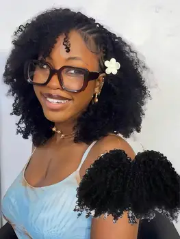 Crochet Human Hair Kinky Curly 120G Knotless Pre-Separated Curly Hair Lightweight Reusable Virgin Hair Extensions Natural Black 1