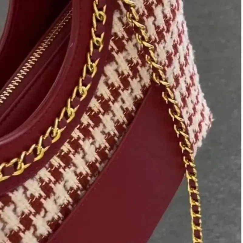 Red Chain Houndstooth Tote Bag Women Chain Patchwork Large Capacity Shoulder Bag Ladies High End Luxury Design Crossbody Bag New
