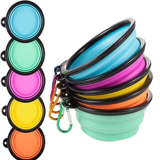 350ml Folding Portable Silicone Dog Bowl With Carabiner Outdoor Bowl Dish for Dog Pet Cat Food Water Feeding Dog Bowls 2
