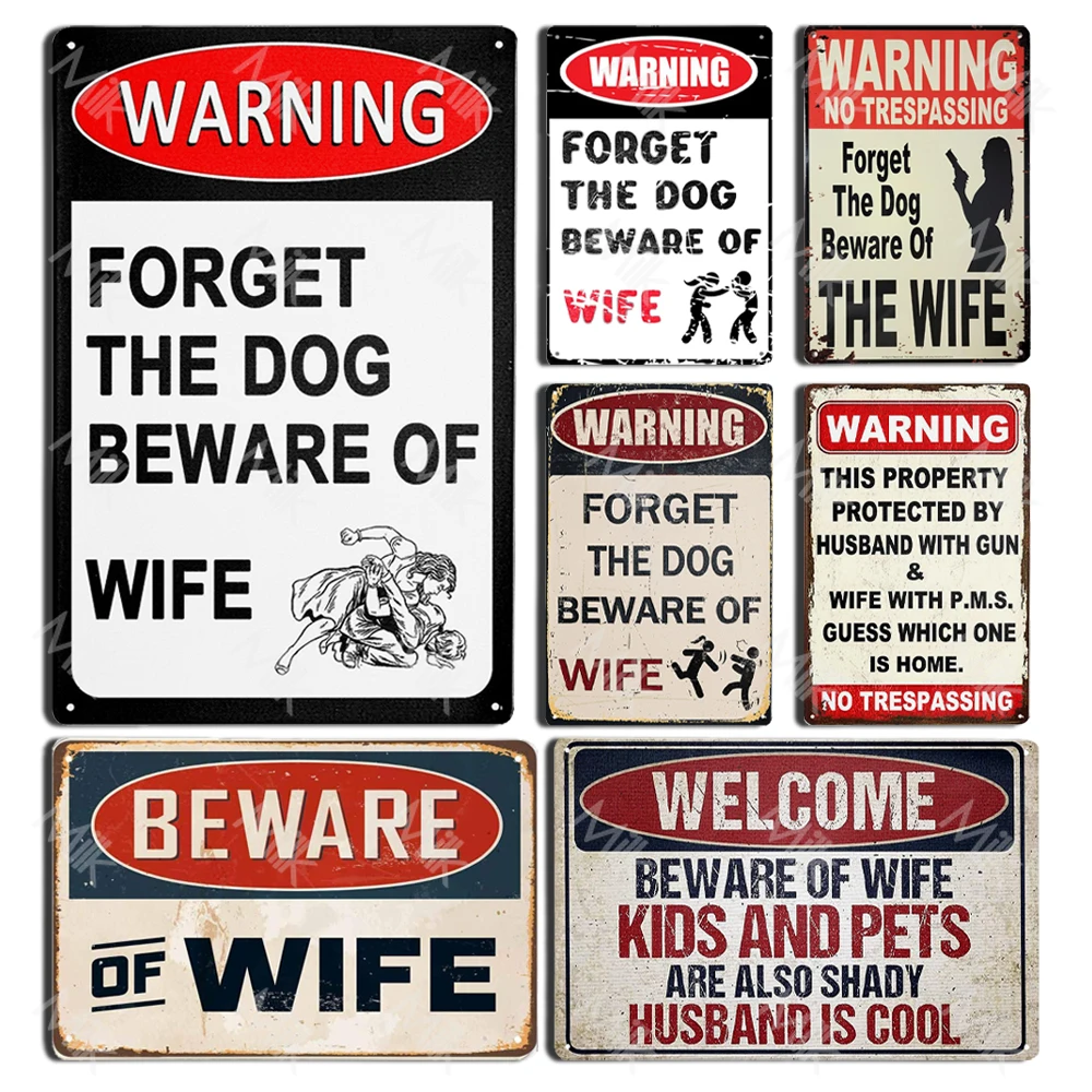 

Man Cave Decor Funny Metal Signs Bar Pub Office Garage Wall Decorations - Forget The Dog Beware of Wife Aluminum 12 X 8 Inches
