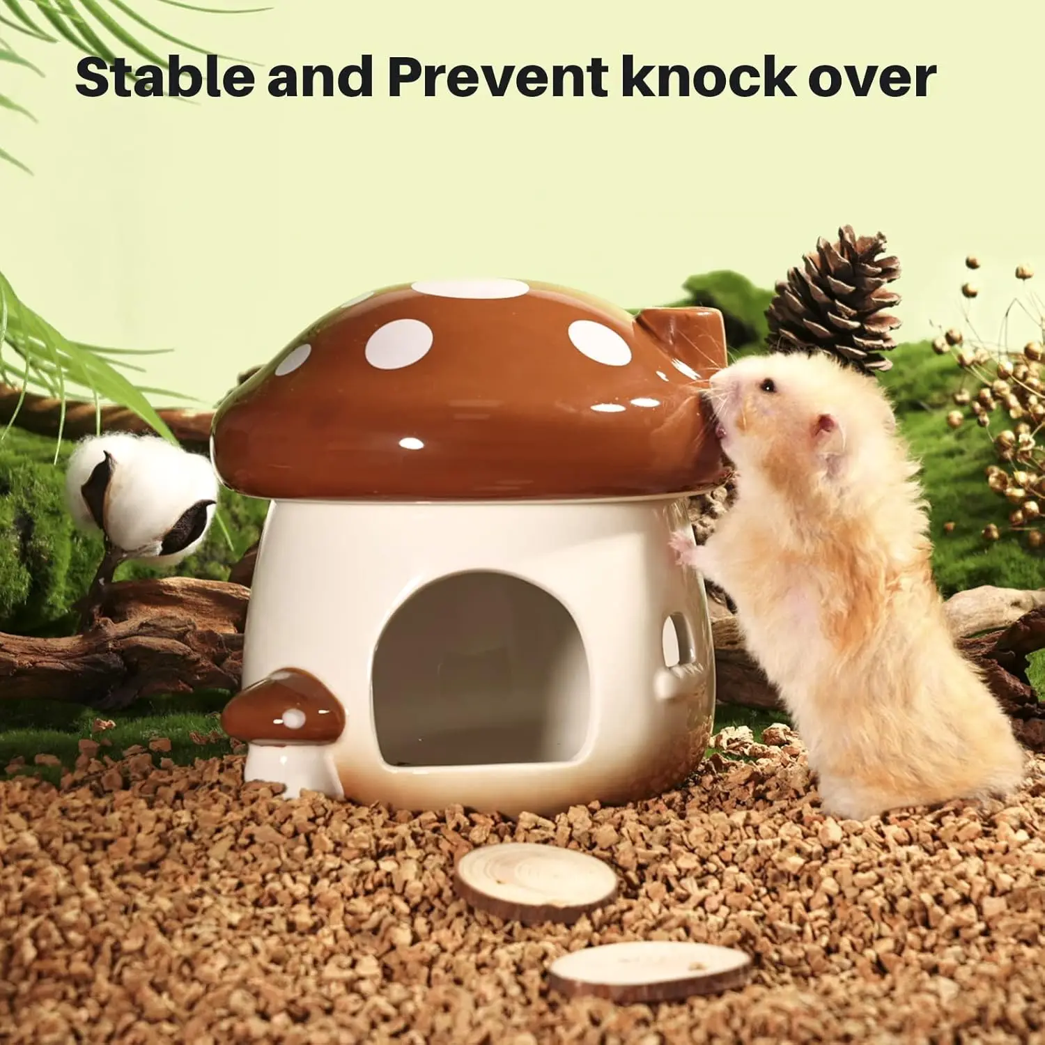 Hamster Hideout Ceramic Mushroom Shape Hamster House Habitats Cool Bed Ideal for Season Dwarf Gerbil Mice Golden Bear