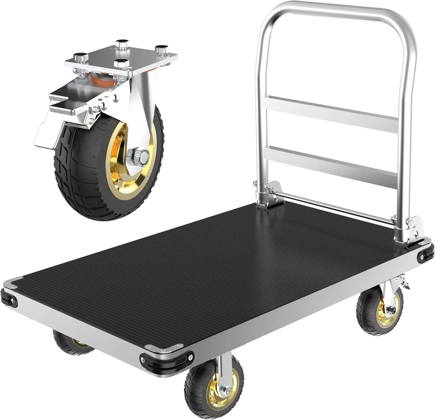 Platform Truck 2200 LBS Capacity Heavy Duty Cart with Reinforced Bottom Support, 2MM Thicked Steel Flat Cart Swivel Brake