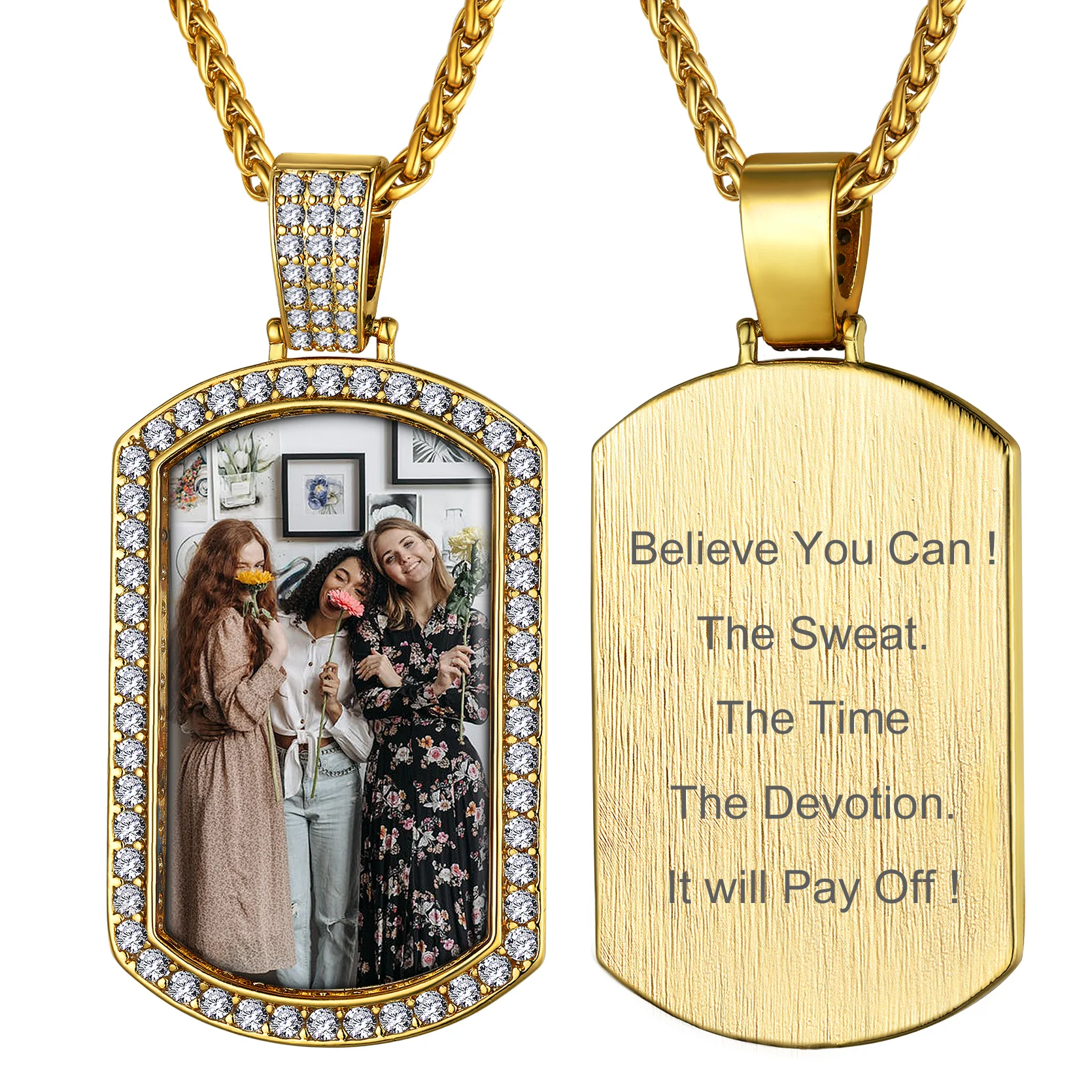 

Goldchic Personalized Photo Necklace for Men Stainless Steel 18K Gold Plated Custom Military Dog Tag Pendant Memory Jewelry Gift