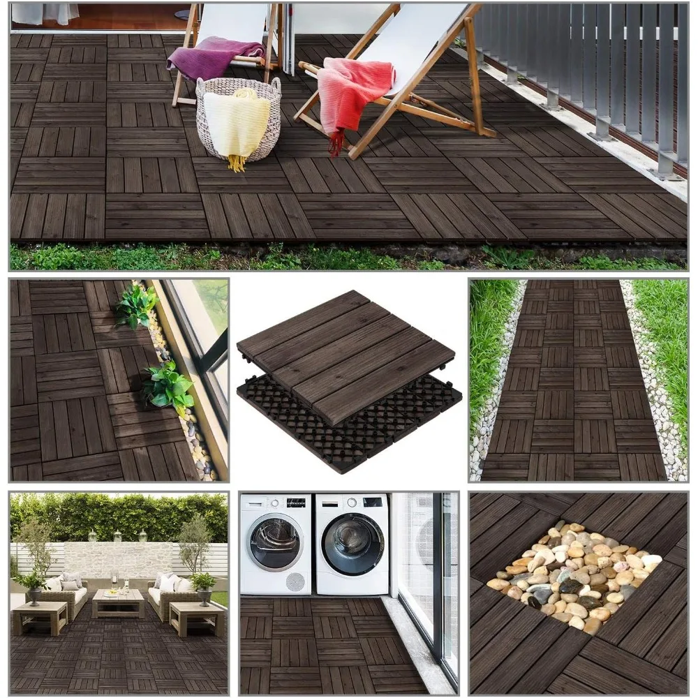 33pcs Wood Floor Tiles 12 x 12in Interlocking Decking Patio Tiles Garden Balcony Floor Covering Outdoor Backyard