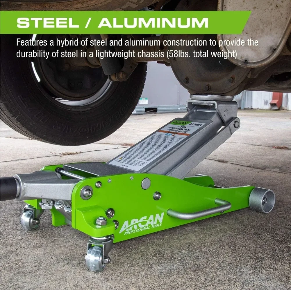 Tools 3 Ton (6,000 lbs.) Hybrid Heavy Duty Aluminum and Steel Low Profile Floor Jack Dual Pistons Reinforced Lifting Arm