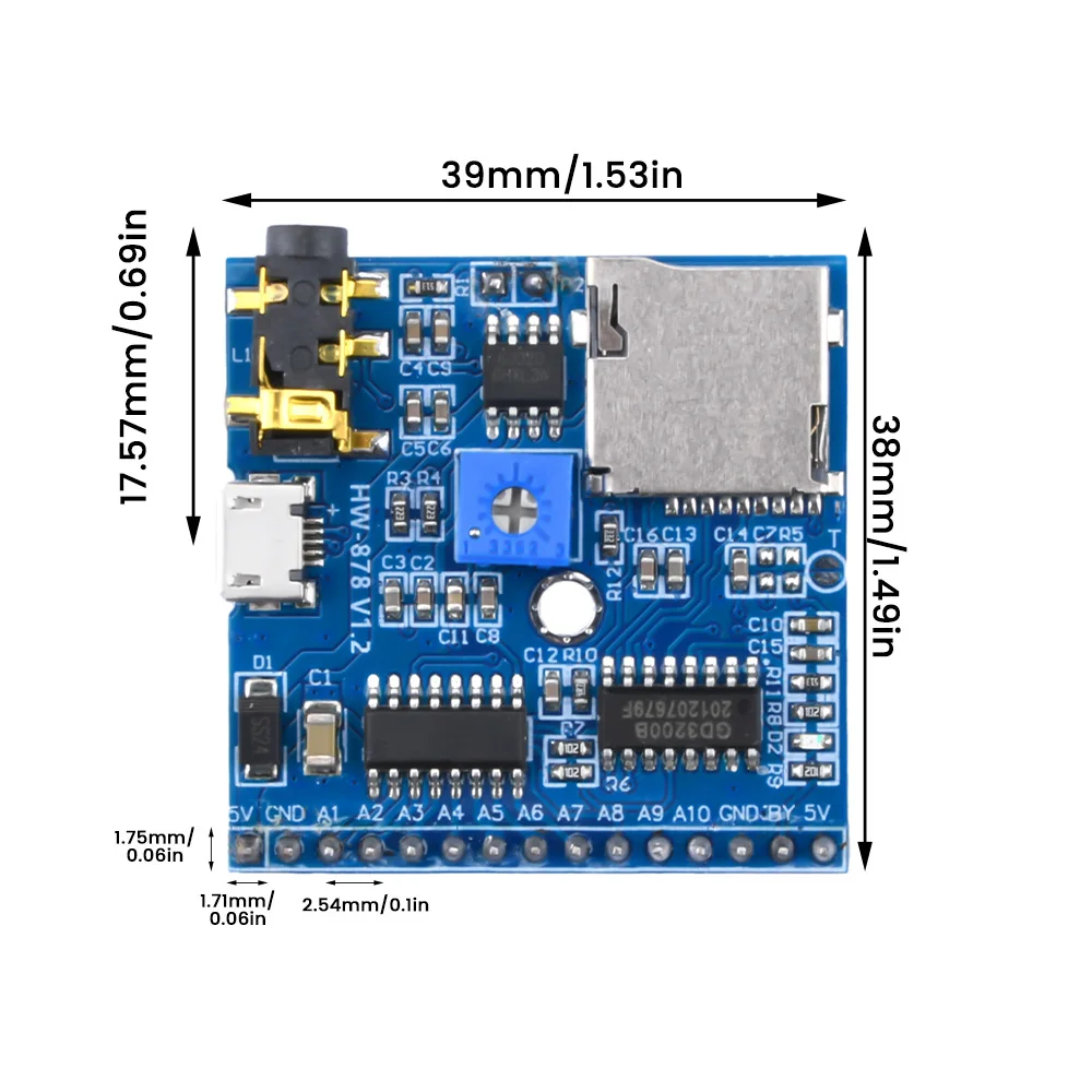 MP3 Voice Playback Module Music Player DC 5V 1A MP3 Reminder Volume Adjustable 31 Songs Triggered by Microcontroller 0-3W