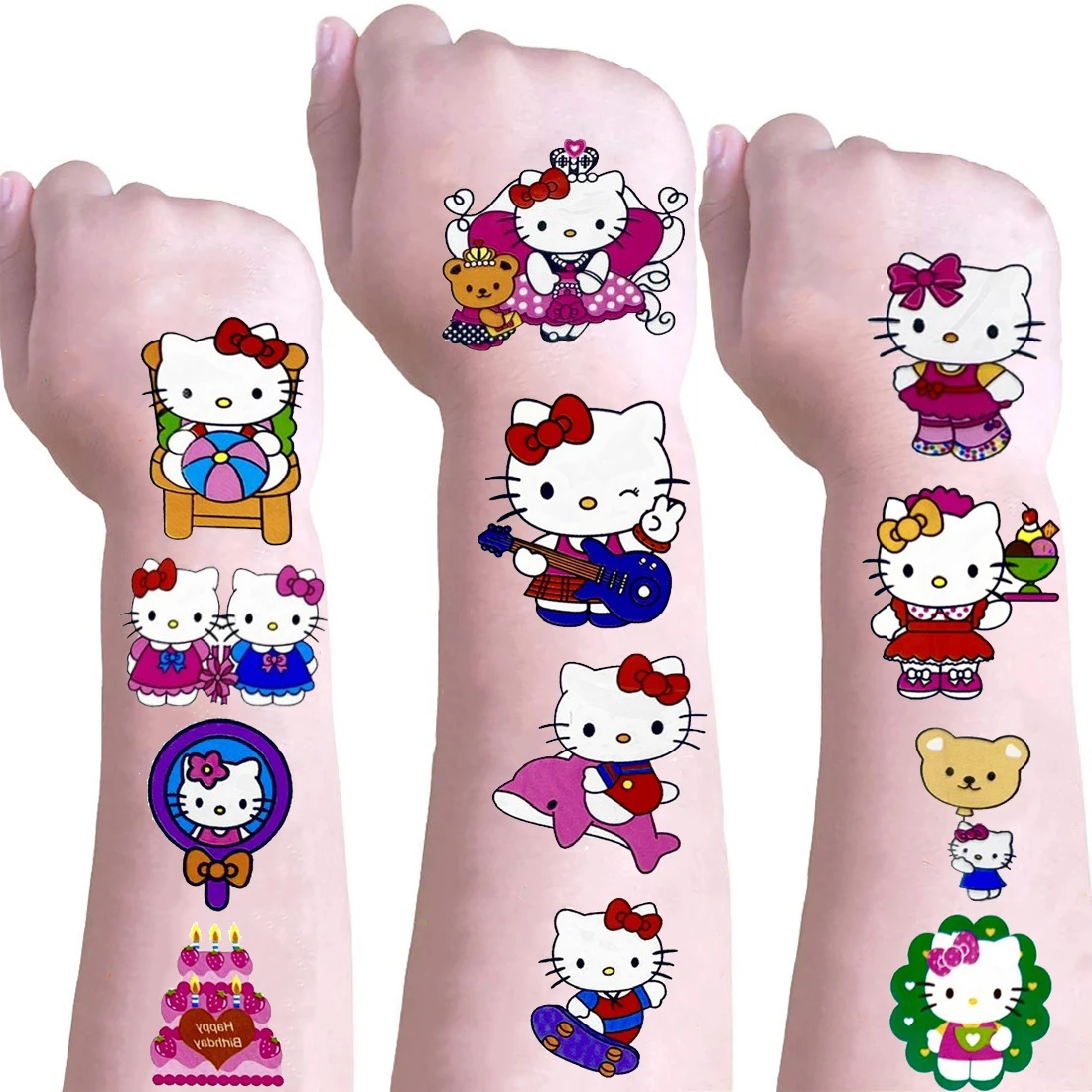 Hello Kitty Tattoo Stickers Theme Waterproof Original Cartoon Pink Cat Sticker Birthday Party Supplies Anime Kid Girls Gift Toys