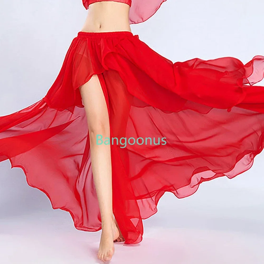 

Professional Competition Sexy Chiffon For Women Belly Dance Skirt Maxi Costume Dancer Dress11Color Belly Dancing Practice Skirt